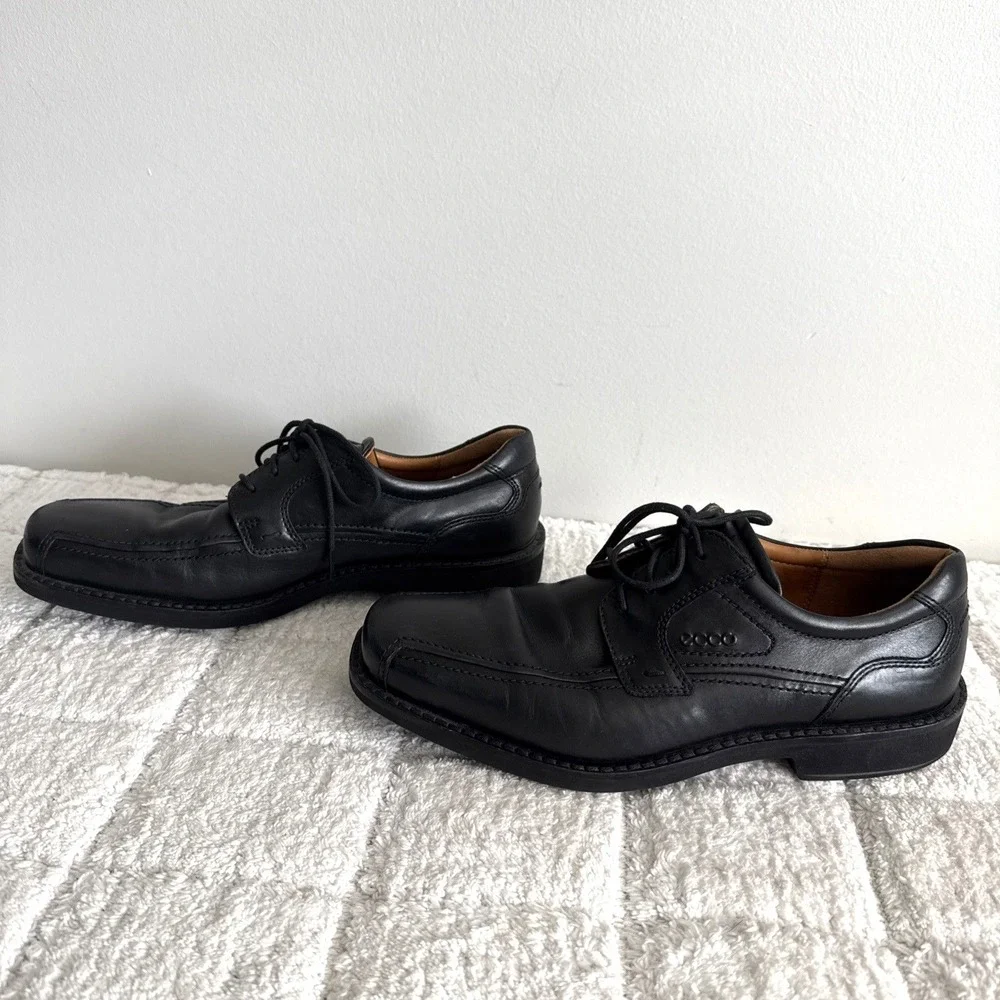 Ecco Mens Black Leather Dress Shoes Size 43 US 9.5 Lace Up Arch Support Career